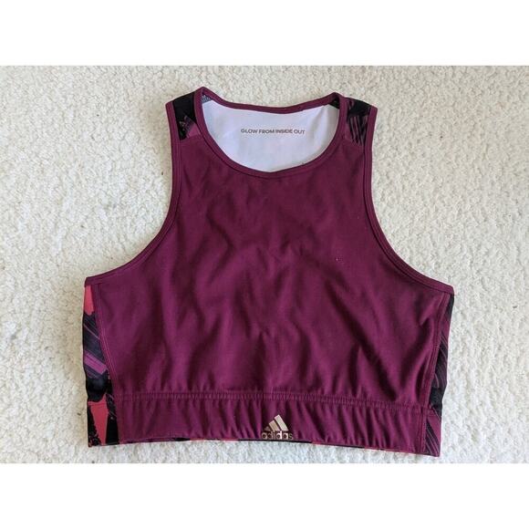 Adidas Sports Bra Size Medium M Purple High Neck - Picture 1 of 7